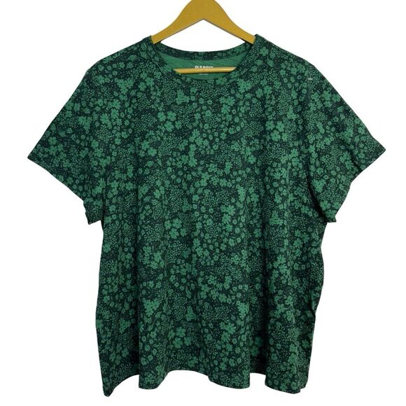 Old Navy Everyday Tee Womens 2X Green Dark Floral Cotton CottageCore Boho Modest - Picture 1 of 6